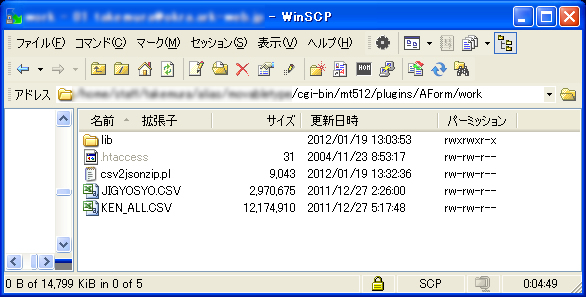 画面キャプチャ:work ディレクトリの中身