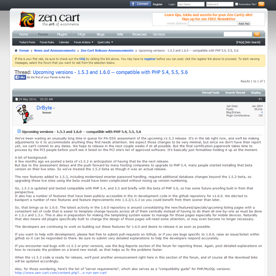 Zen Cart 最新版1.5.3と1.6のリリースについて（zen-cart.com公式情報から）